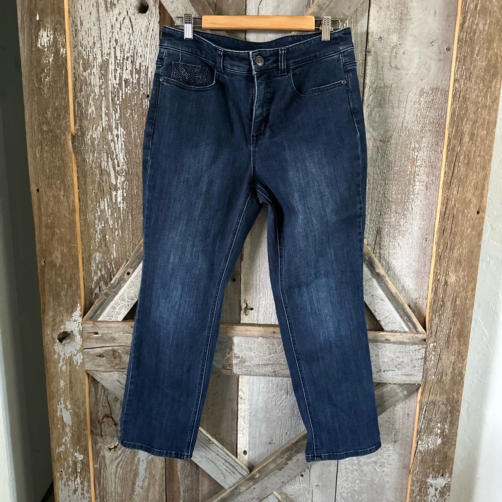 Secrets by David Vered bling blue denim jeans. Size 8 short.